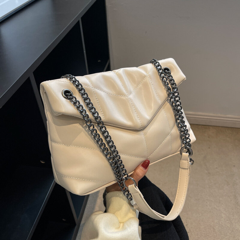 Bolso de un solo hombro con cadena para mujer, bolsos de textura cruzada de estilo informal, Mensajero de alta calidad, lujo versátil