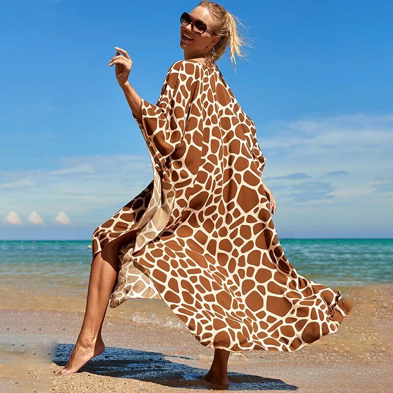 Blusa estampada para mujer, vestido holgado para vacaciones en la playa, Bikini, traje de baño, ropa de abrigo azul, Europa y América, 2024