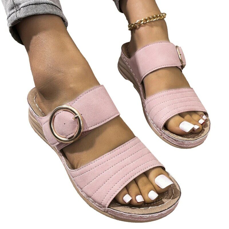 Pantofole da donna zeppe scarpe Casual estate sandali con tacco medio 2024 nuove diapositive da passeggio décolleté da esterno spiaggia accoglienti infradito femminili