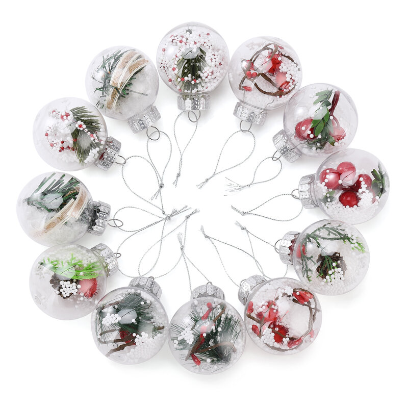 Colorful Christmas Ball Ornaments Boxed Gift Set Fillable Clear Hanging Balls Xmas Tree Decor Pendant Festival Party Decoration