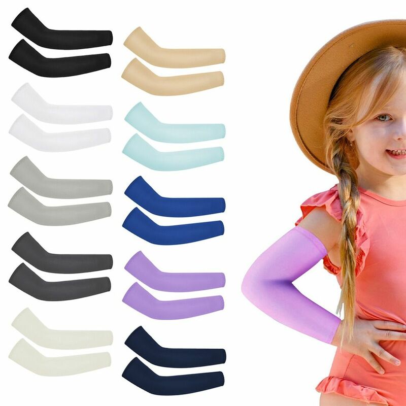 Mangas de brazo de Color liso para niños, ropa deportiva elástica, protección solar, cubierta de brazo para niñas y niños