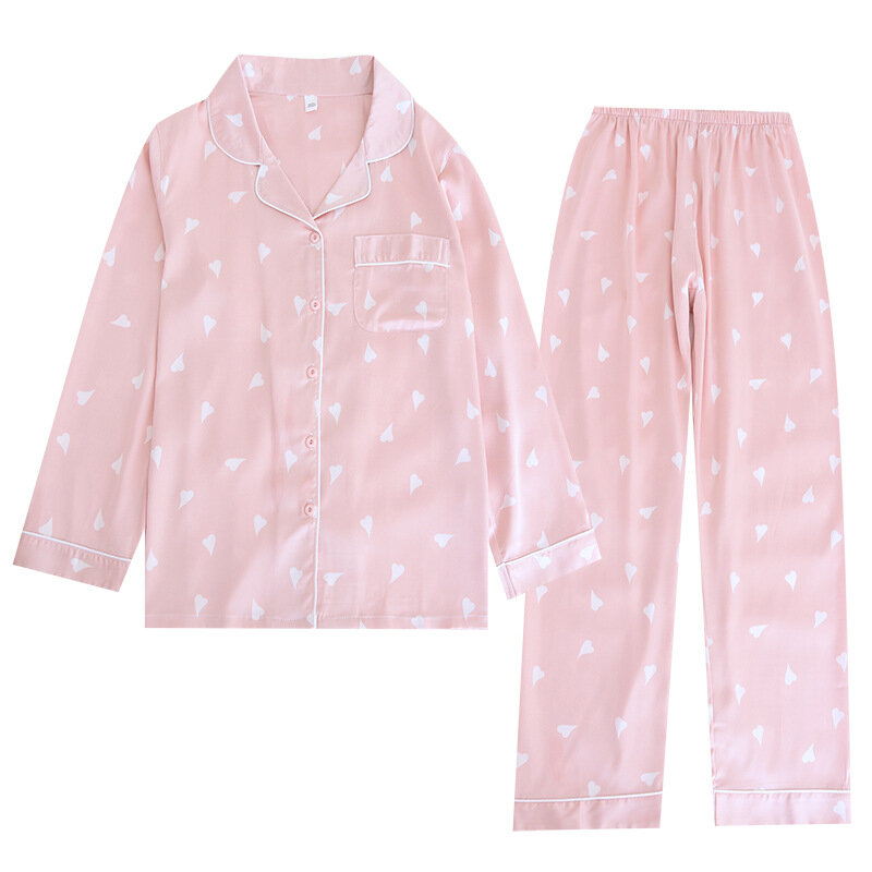 女性用シルクパジャマ,春夏用長袖,ナイトウェア,2点セット