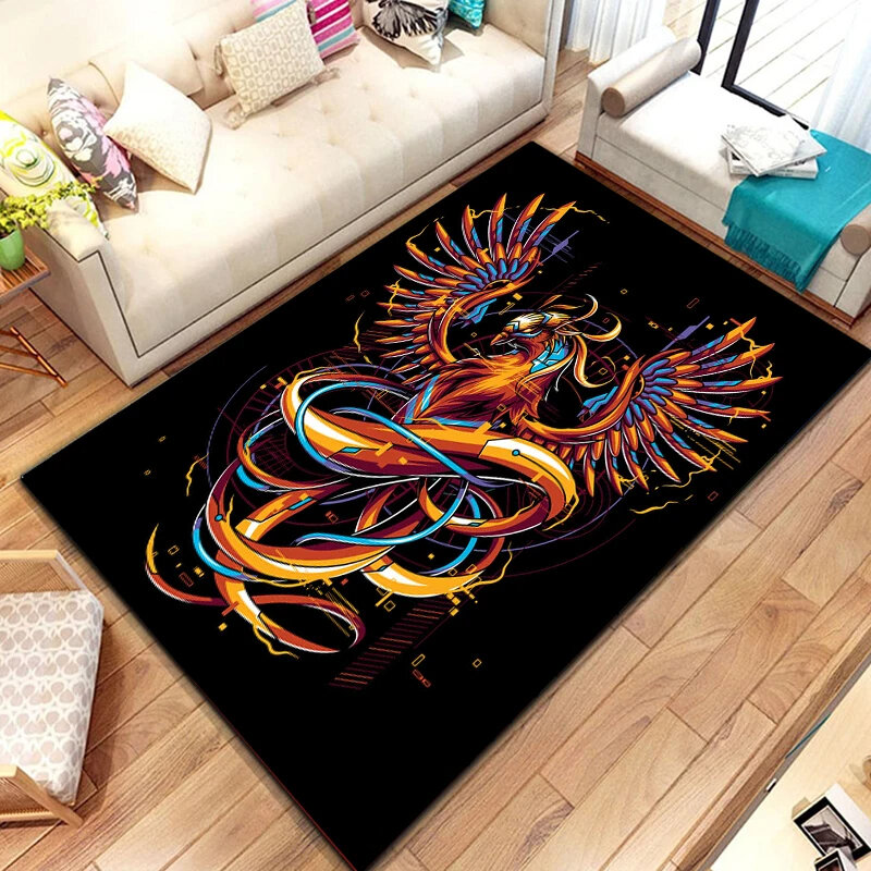 Fantasy Phoenix Carpet Magic Bird Print Living Room Rug Soft Non-Slip Floor Mat for Bedroom Laundry Room Office Decor Doormat