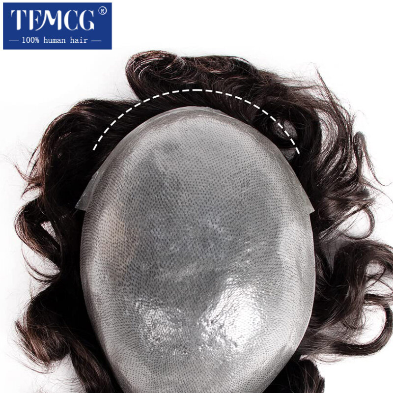 Мужской парик Toupee с двойными узлами 0,08 мм из искусственной кожи более прочный мужской протез волос 6 '100% натуральные человеческие волосы парики для мужчин система волос