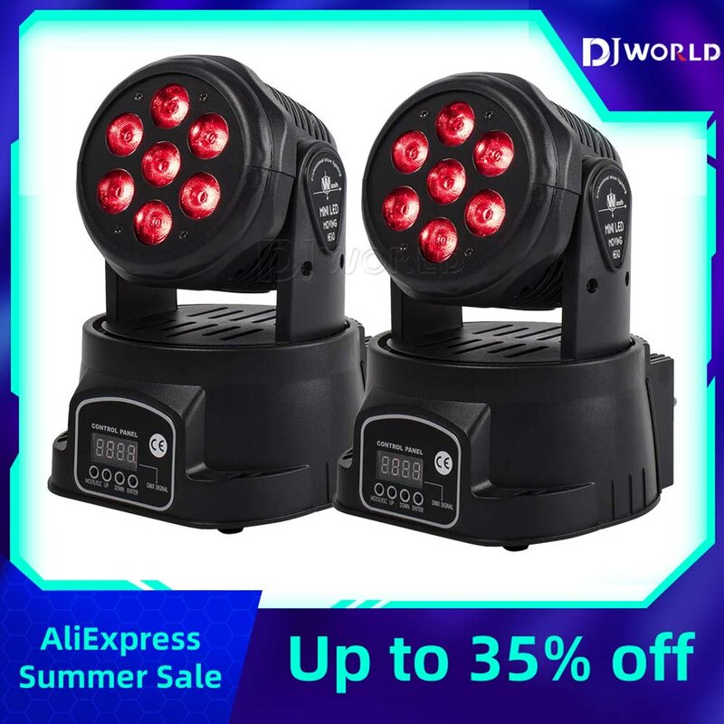 2PCS 7x12W LED Moving Head Light 4 IN 1 RGBW Professional Stage Effect 10/15DMX Wash Light for Disco DJ Music Party Dance Club
