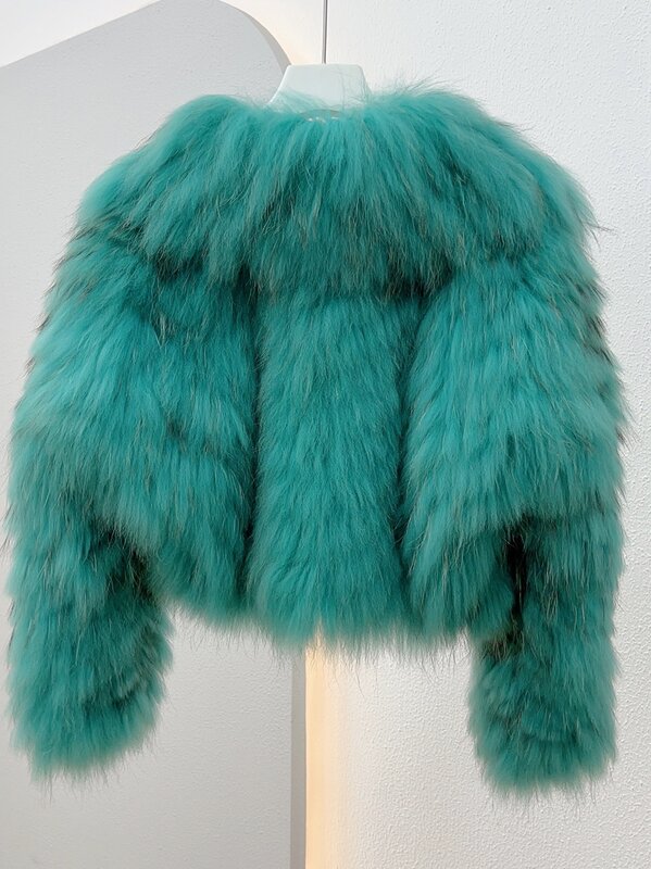 Fashion Lapel Single-Breasted Short Real Fur Coat Women 2023 Winter New High Waist Long Sleeve Raccoon Fur Fox Fur Coat Female