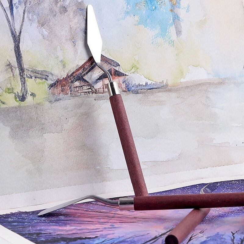 7 قطعة الفن ملعقة لينة الطلاء النفط اللوحة مقبض خشبي لوحة سكين مجموعة الغواش اللوحة ملعقة
