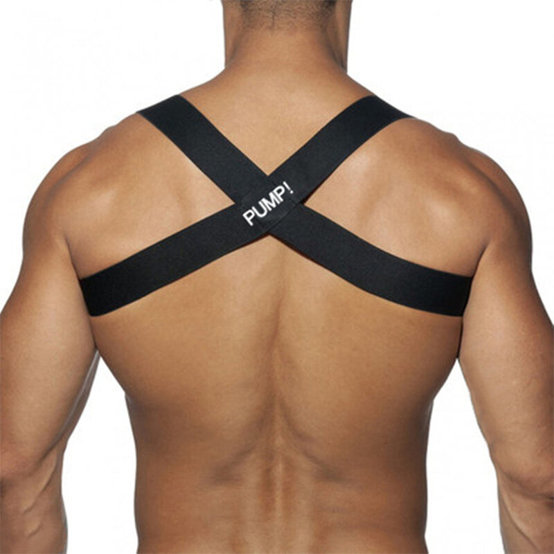 Elastyczna opaska uprząż mężczyźni Sexy paski na ramionach bandaż klatki piersiowej mięśni Halter pas Clubwear Party Hollow kostium męskie body