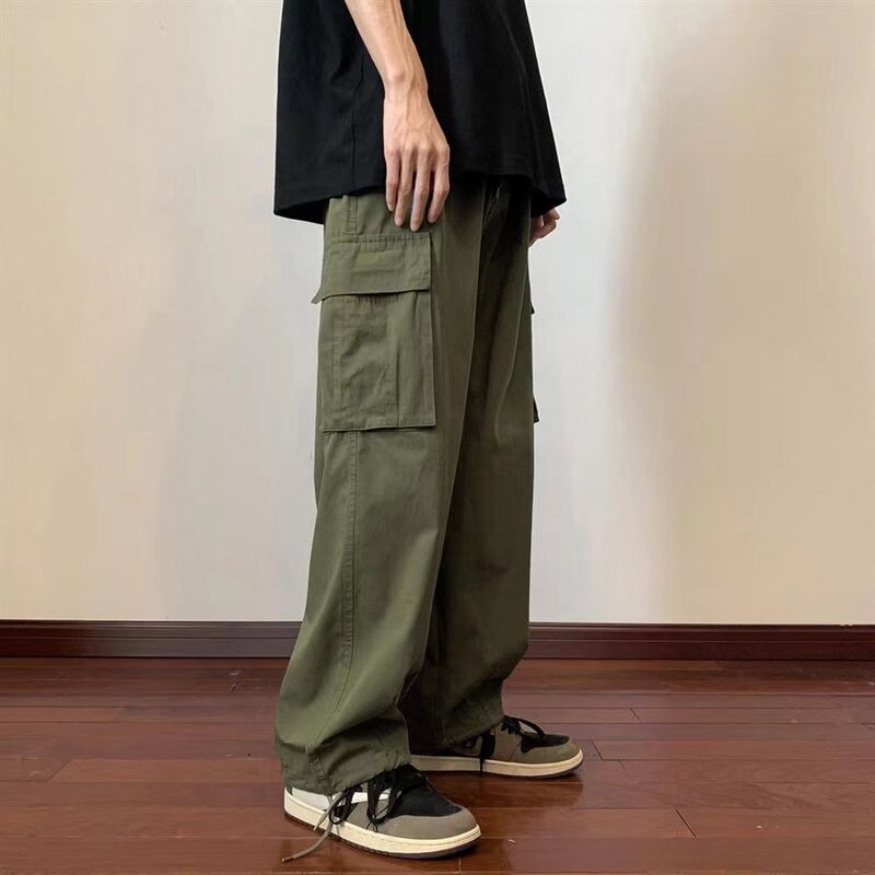 Брюки-карго мужские с карманами, повседневные винтажные свободные прямые штаны с широкими штанинами, в стиле хип-хоп для бега, уличная одежда в стиле Харадзюку