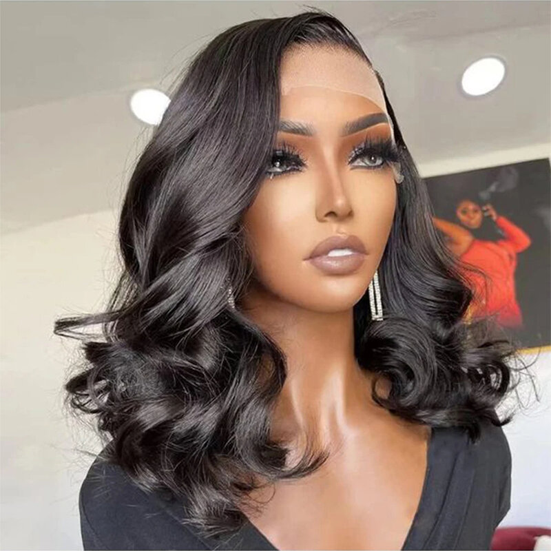 Body Wave Lace Front Short Bob Wig Transparent 13x4 Human Hair Wigs 200 Density Brazilian Remy Water Wave Closure For Women