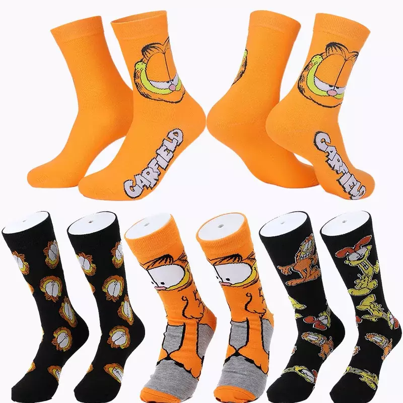Simpatici calzini del fumetto di Garfield calzini del tubo di tendenza della moda maschile in puro cotone calzini sportivi per adulti giocattolo per bambini regalo di compleanno