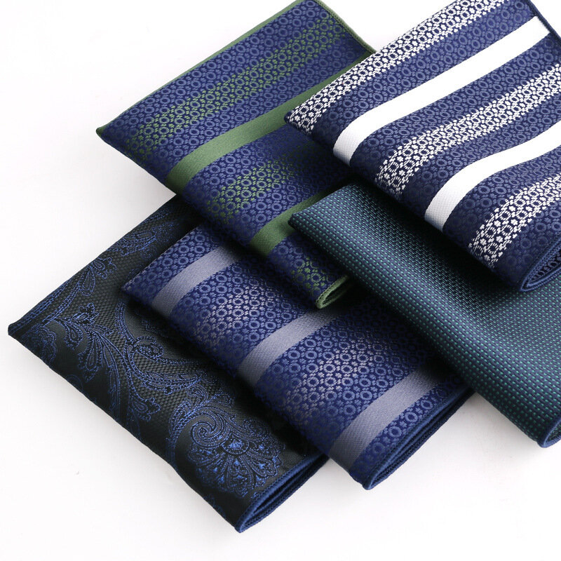 Fashion Men's Accessories Pocket Square Navy Green Paisley Design  Hanky Handkerchief Formal Wear Matching Pocket Scarf