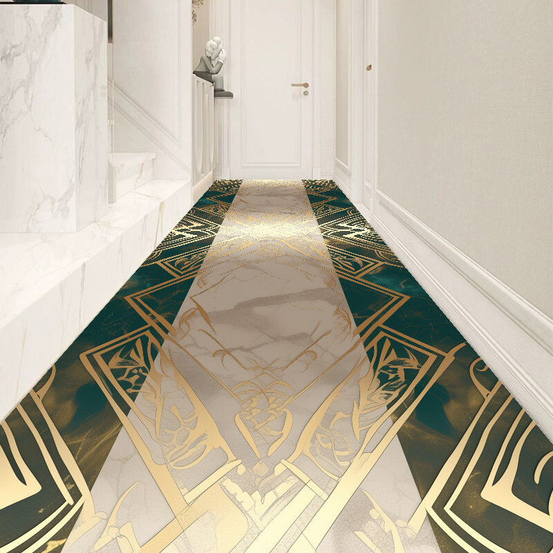 Luxury Black Gold Long Corridor Carpet European and American Hallway Carpet Non-slip Carpet Runner Washable Floor Mat Custom Rug