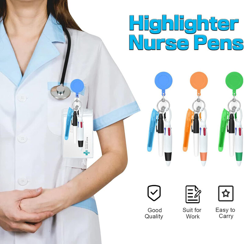 Porte-badge rétractable multi-géorgien portable, stylo navette, stylo d'infirmière compact à pointe fine, pinces d'infirmière, cadeau de jour