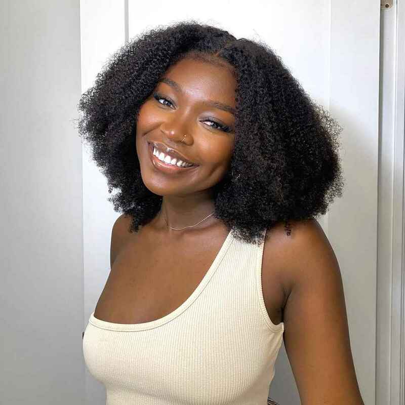Peluca rizada Afro para mujer, cabello humano con cierre de encaje HD 7X7, 4B, 4cmongol, Invisible, similar a la piel, Remy, 250%