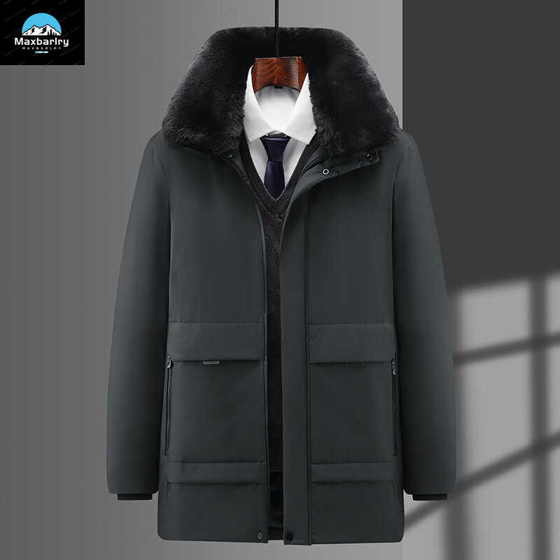 2023 New Men's Long Down Jacket Luxury Winter Jacket Fashion Plus Size Detachable Lamb Wool Collar Windproof Warm Parka Men 8XL