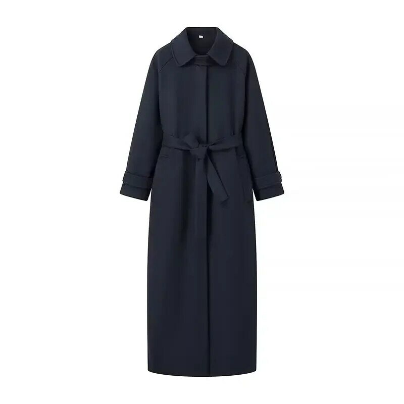 Abrigo de lana con cinturón para mujer, abrigo largo informal de un solo pecho, manga larga, bolsillos, prendas de vestir exteriores, Tops elegantes
