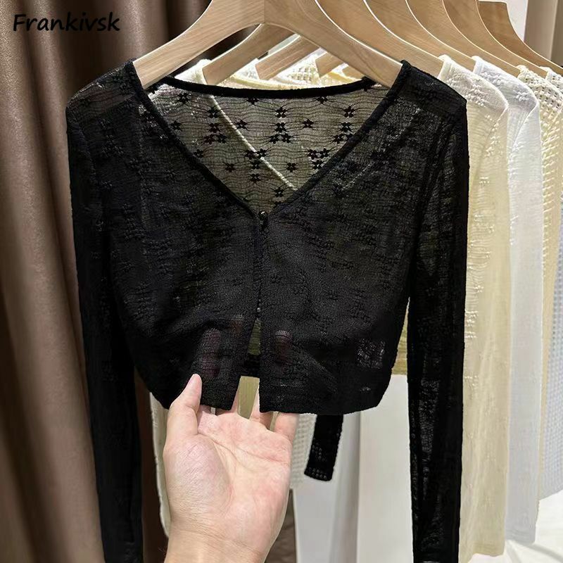Shirt for Women All-match Slim Popular Y2k Summer Sheer Youthful Long Sleeve French Style Cropped Harajuku Mori Girls Aesthetic