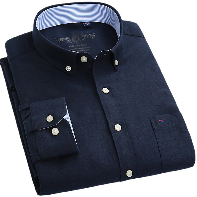 Мужская Повседневная рубашка из ткани Оксфорд, плотная Рабочая Рубашка с длинными рукавами, заплатками спереди и воротником на пуговицах, Стандартный крой