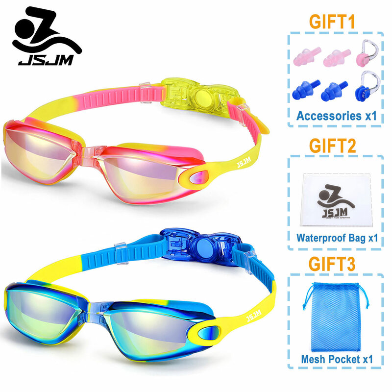 JSJM Professional Colorful Children Silicone Swimming Goggles Anti Fog UV Swimming Glasses Waterproof Silicone Swim Eyewear Kids