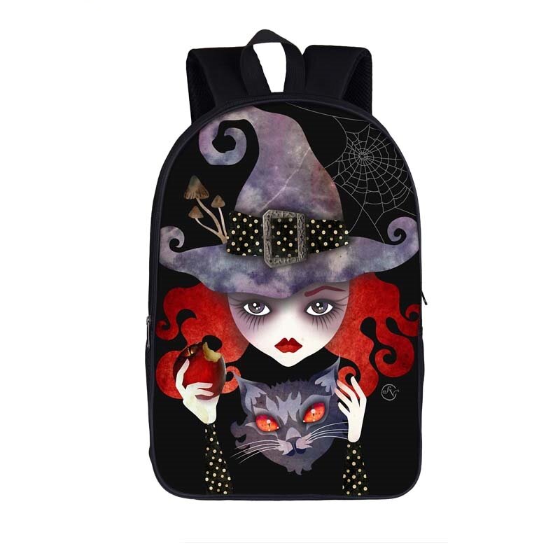 Mysterious Witch Black Cat Printed Backpack Children School Bags Teenager Storage Backpack Women Men Casual Travel Rucksacks