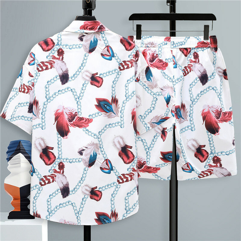 Shirts + Shorts 2024 Sommer Feder Muster Sportswear Herren Casual Sets Frühling männliche Mode Shirts und Shorts in voller Größe M-4XL