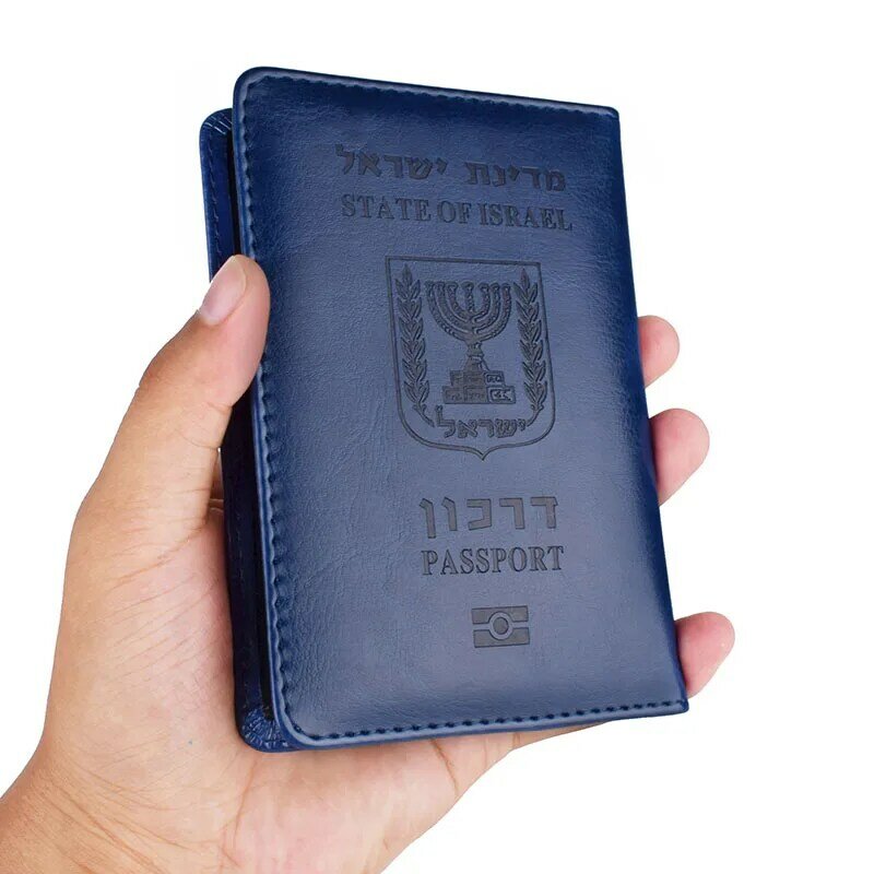 Travel sampul paspor kulit Pu Israel dompet sampul paspor Israel terbalik wadah kartu kredit Pria Wanita Terbuka kiri