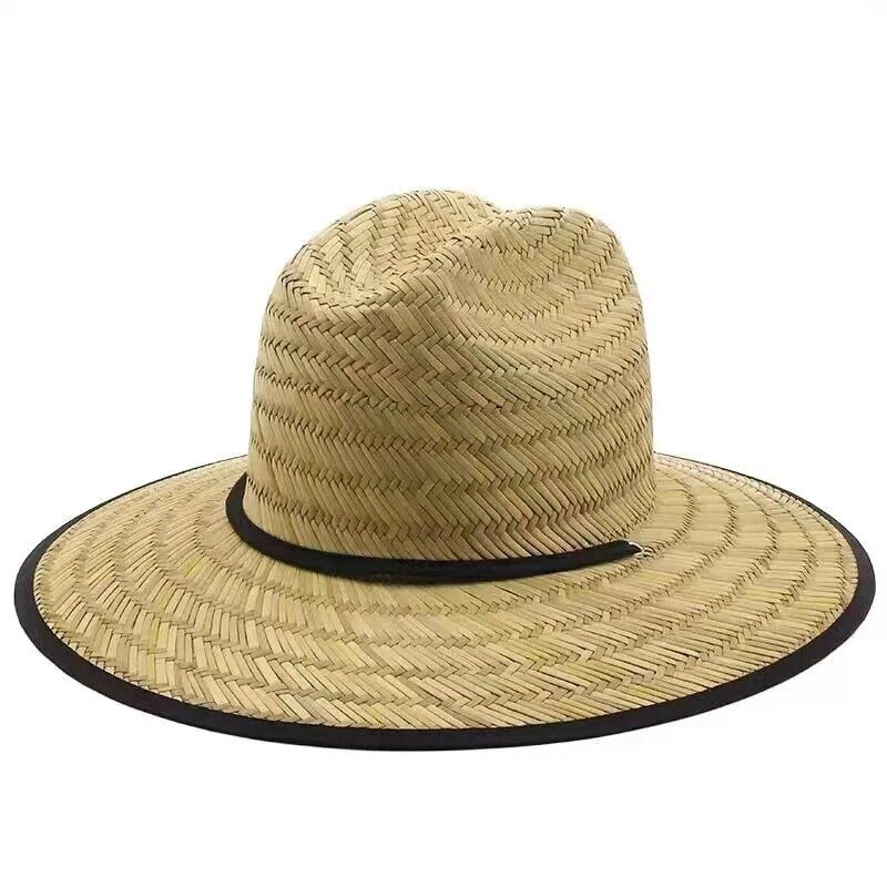 Соломенная шляпа с широкими полями для мужчин, летняя Защитная Панама Lifeguard с черными краями