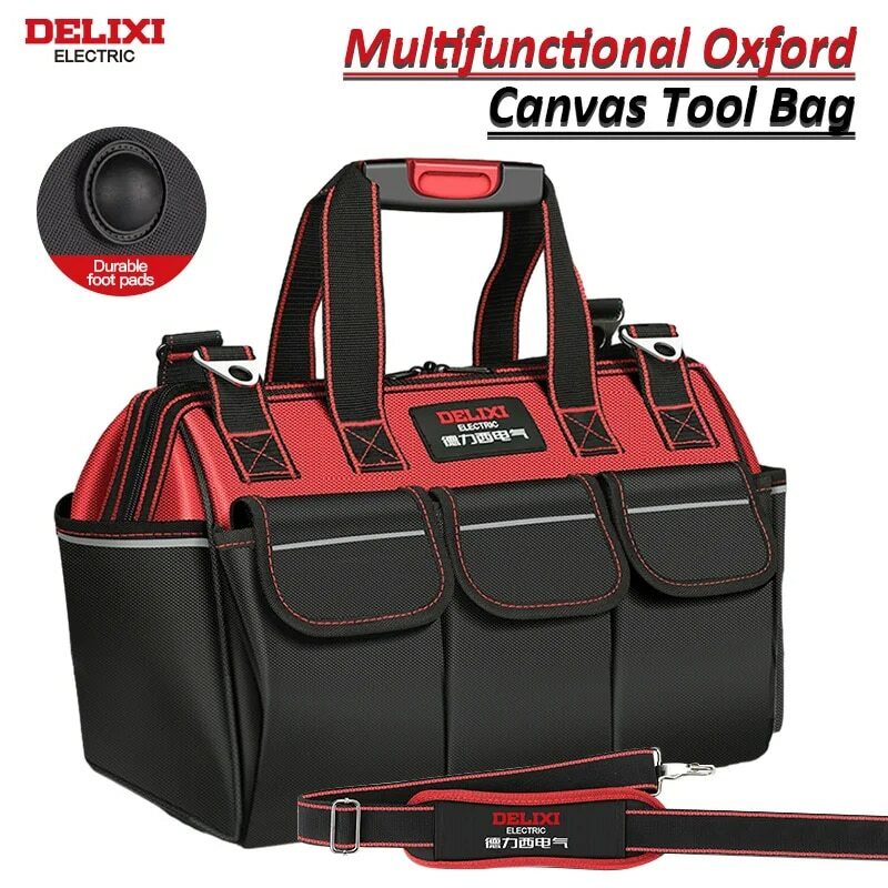 DELIXI ELECTRIC Oxford Canvas Tool Bag Multi-pocket Storage Household Multifunctional Electrician Special Wear Resistant Workbox