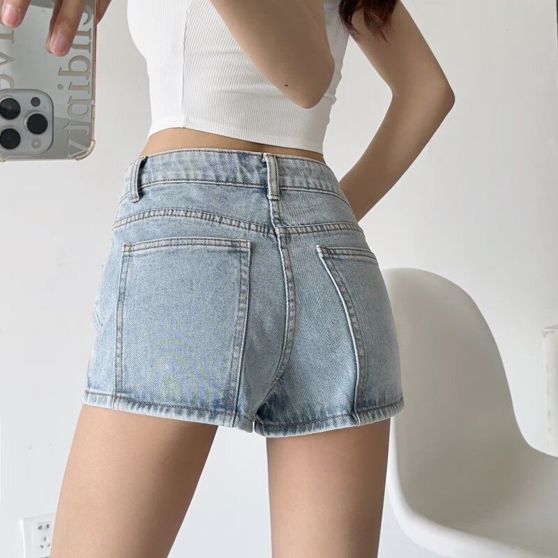 HOUZHOU Y2k rok Mini Denim untuk wanita, Rok jins mikro ramping Vintage pinggang rendah seksi 2024 musim panas gaya Korea