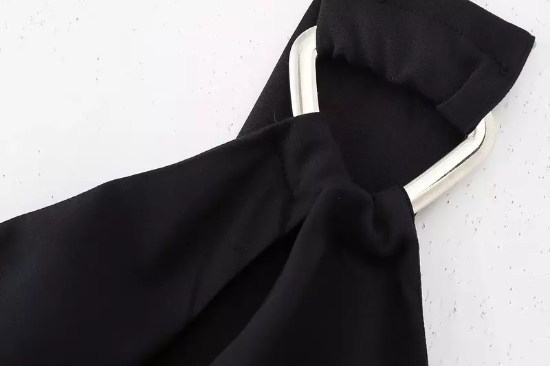 Frauen neue schicke Mode Metalls chnalle Dekoration eng plissiert Mini kleid Vintage ärmellose rücken freie weibliche Kleider Robe Mujer