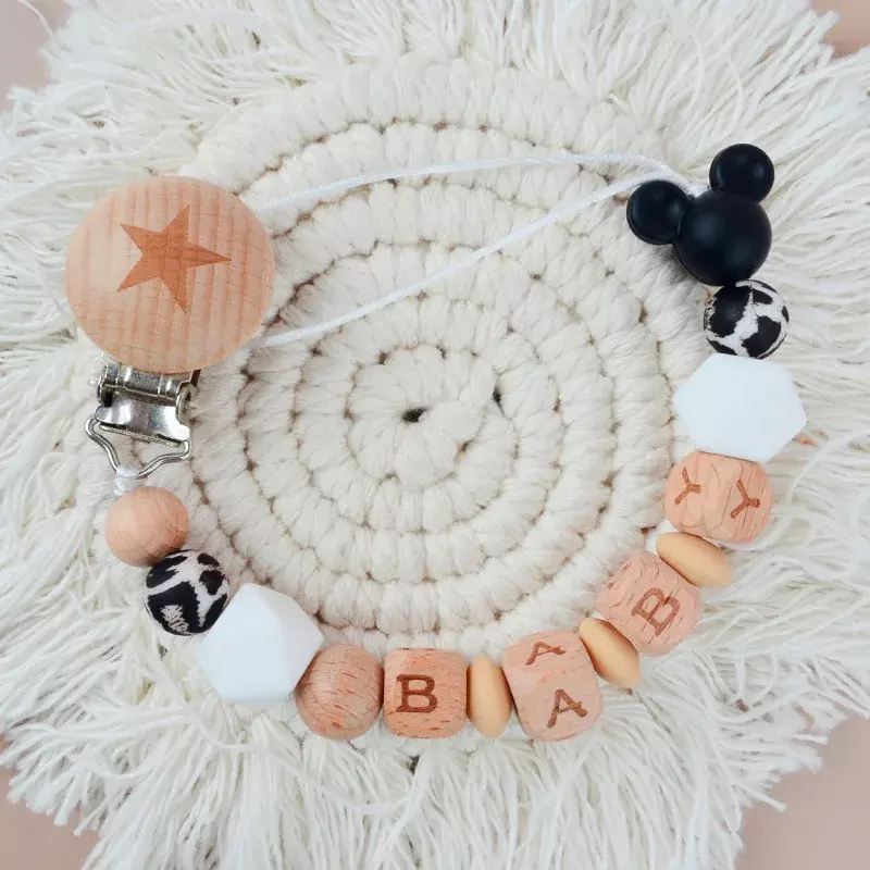 Custom Baby Personalized Name Pacifier Clips Cartoon Dummy Nipple Holder Chain Teething Toys Anti-Lost Pacifier Chains BPA Free