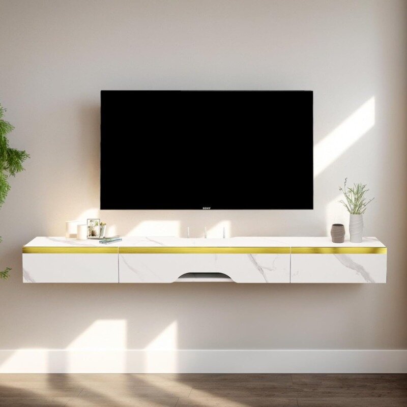 Pmnianhua mensola TV galleggiante con cassetti, 66 ''parete in legno galleggiante Console TV intrattenimento Media mensola TV Wall Unit