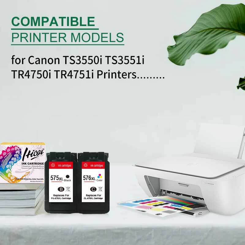 Cartucho de tinta para impressora, adequado para Canon PIXMA TS3550i TS3551i TR4750i TR4751i, Hicor remanufaturado, 575 XL 576 XLPCG575 CL576