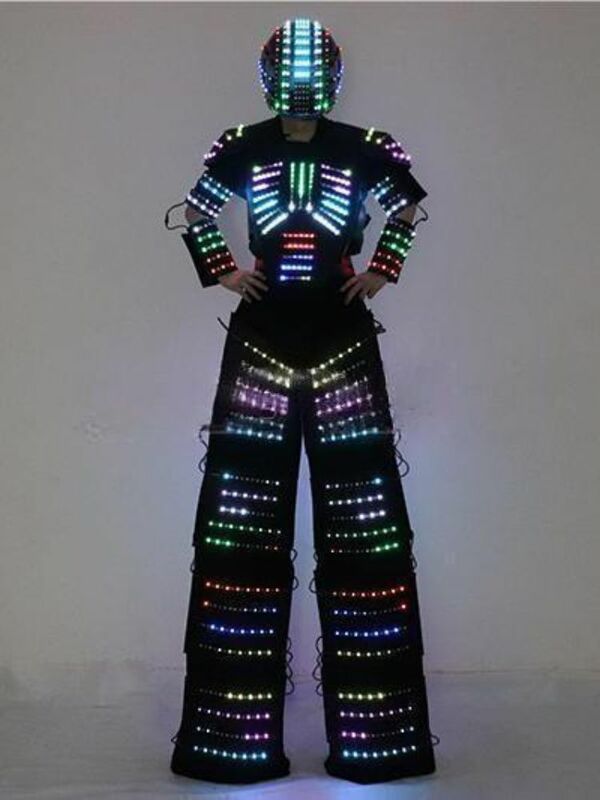 Costume de robot LED imbibé, vêtements de marcheur échasses éclairés, casque laser, gants, veste Shoous, vêtements, document complet