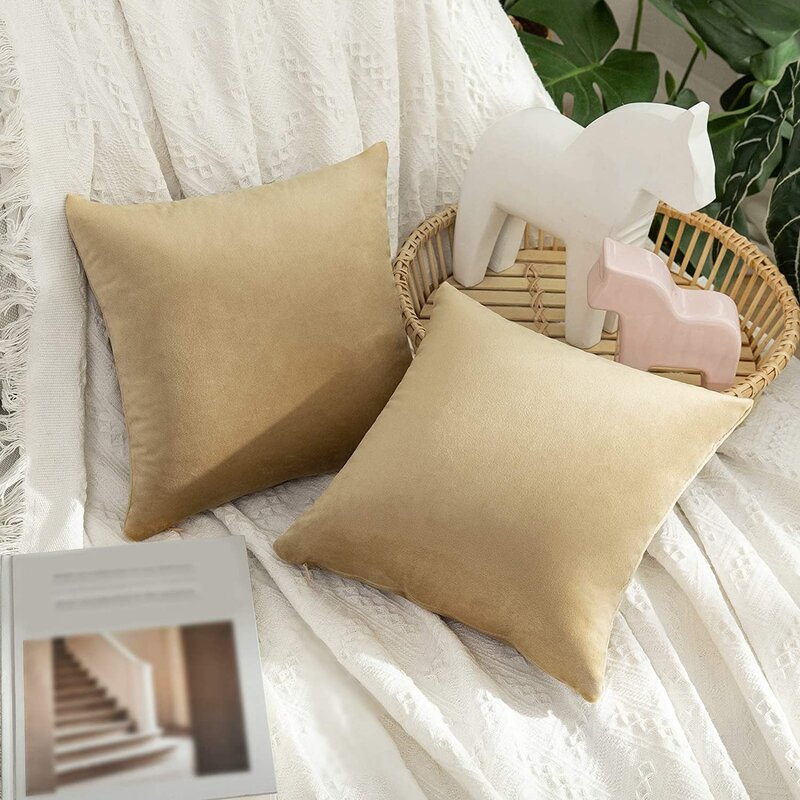Velvet Throw Pillow Cover Soft Square Solid Color Decorative Fancyoung 1Pc Cushion Case 45X45cm for Sofa Bedroom Car Home Decor