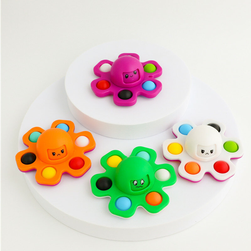 3IN1 Flip Octopu Druk Het Speelgoed Vinger Spinner Speelgoed Anti Stress Hand Vingertop Gyro Push Bubble Verandering Gezicht Zintuiglijke speelgoed
