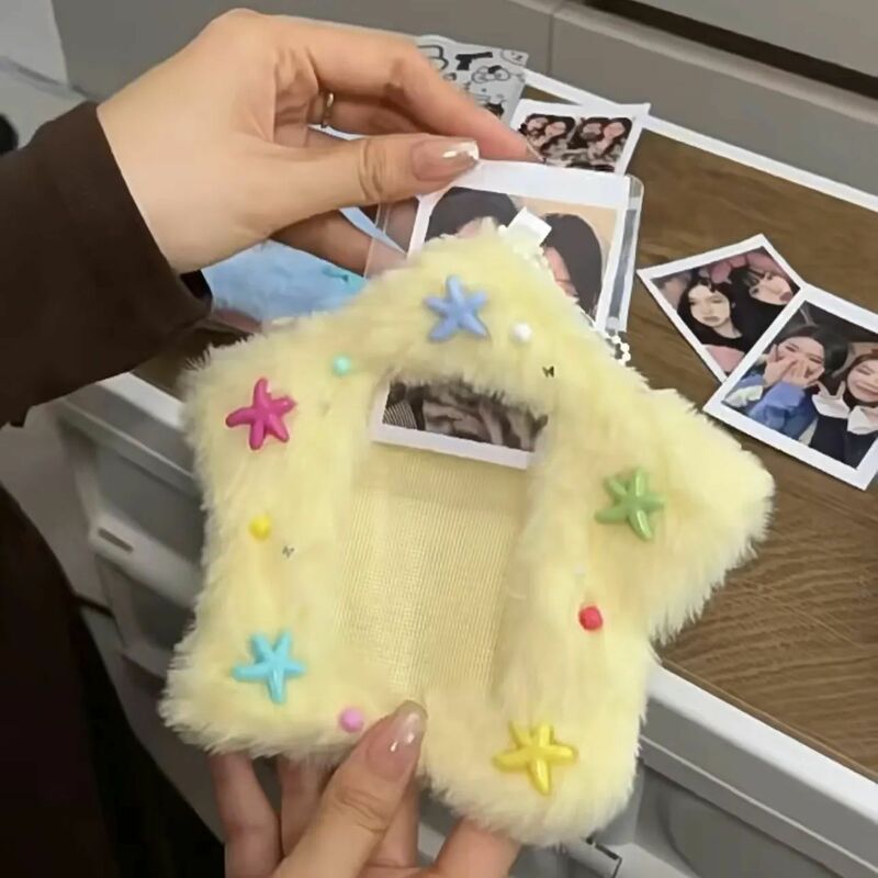 MINKYS Kawaii Fluffy Star Shape 3 inch Kpop Photocard Holder Photo Card Holder Bag Pendant School Stationery