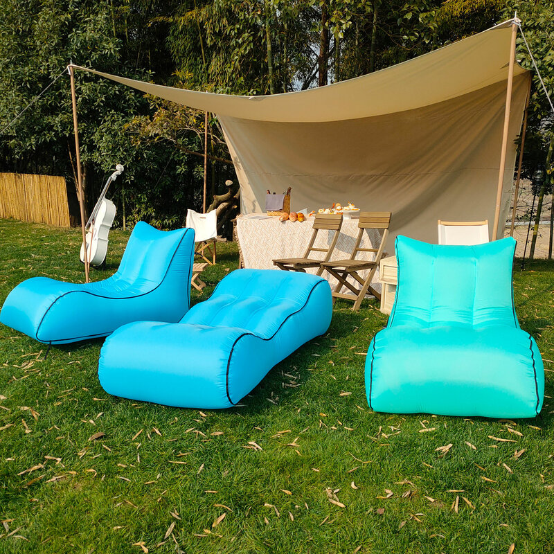 Chaise longue gonflable en nylon portable, lit pneumatique automatique, sac de haricot extérieur, lyJean-, chaises de plage rechargeables