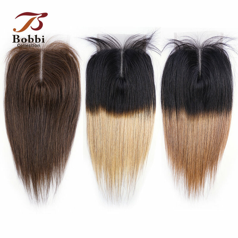 Bobbi-extensiones de cabello humano indio Remy, accesorio recto con cierre de encaje en T, color negro, marrón, rubio miel, parte media, 10-20 pulgadas