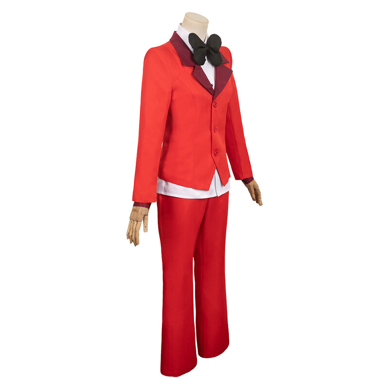ชุดชุดสุภาพบุรุษคอสเพลย์หนัง hazbin Charlie Morningstar ลูซิเฟอร์สีแดงเสื้อโค้ทกางเกงนกางเกงชุดเทศกาลฮาโลวีน