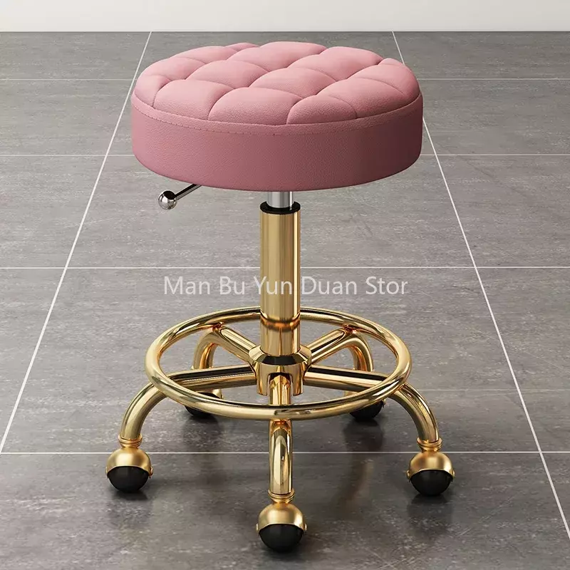 Fryzjer Wygodne krzesła fryzjerskie Złote krzesło kosmetyczne Meble Stołek biurowy Minimalistyczne koła Obrotowe podnoszone okrągłe stołki