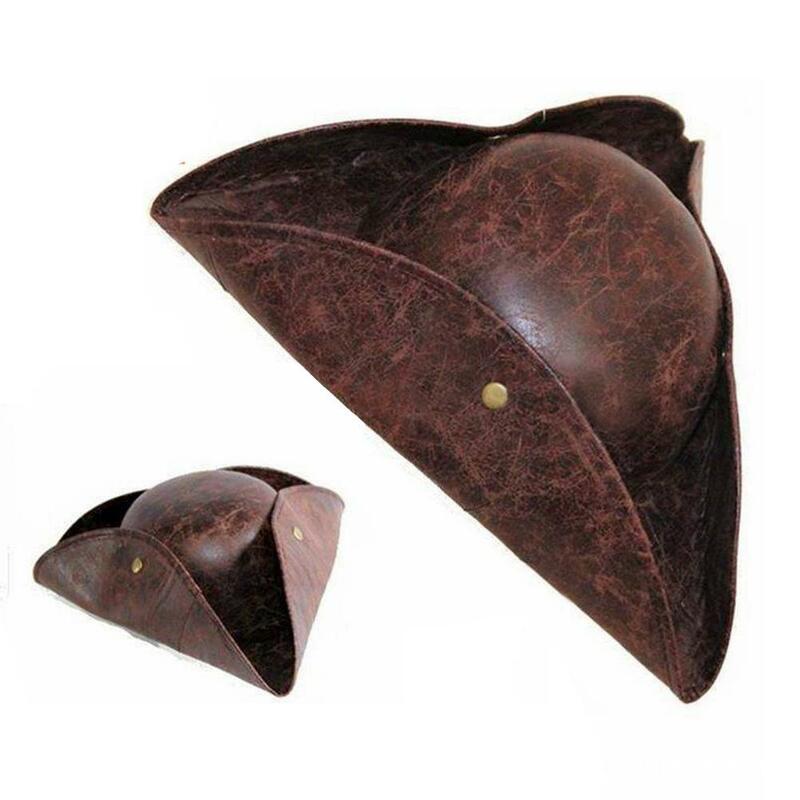 Faux Leather Pirate Hat Captain Hat Brown for Adult Men Women Cosplay Costume Accessories Exquisite Photography Props