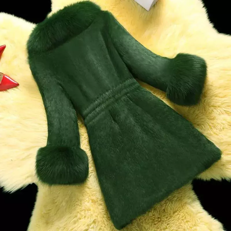 Korea Mode Nachahmung Kaninchen Haar Jacke Frauen elegante Kunst pelz Mantel weibliche Kleidung 2023 Winter schlank warmen mittellangen Mantel