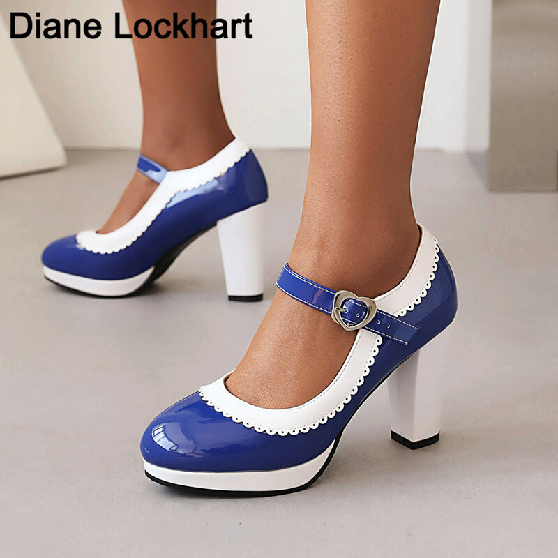 Women's shoes on Heels Women Mixed colors Platform Pumps Shallow Mouth Round Toe Shoes for Woman Mary Jane high heels Footwear