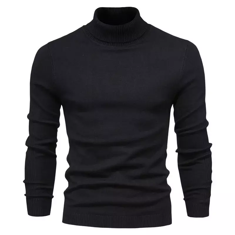 Suéter de malha de gola alta monocromático masculino, pulôver quente, camisa casual nova, outono e inverno