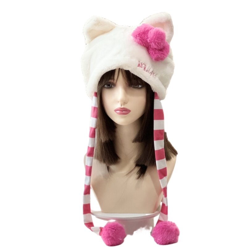 Chapeau élastique coupe-vent avec oreilles chat, chapeaux épais en forme d'oreille chat pour adolescents adultes