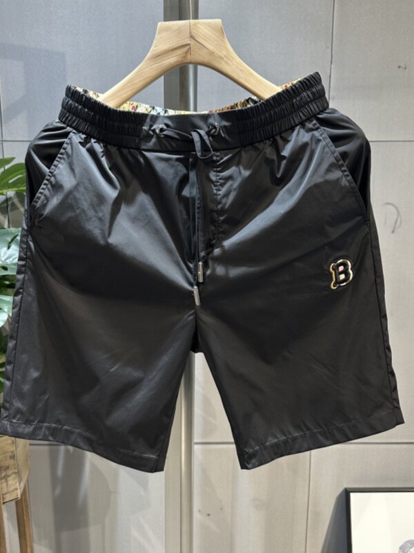 Embroidered letter sports shorts, men's summer European color-blocking, thin five-point slacks, ice silk beach pants