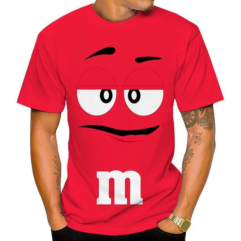 New Lequ men's and women's 3D printed short sleeved T-shirts, unisex casual T-shirts, chocolate bean cartoons, oversized tops,
