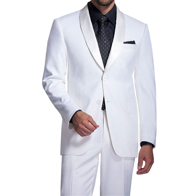 New White Men Suits Slim Fit 2 Piece Wedding Blazer Suits For Menterno Wedding Suits Groom Tuxedos (Jacket+Pants)